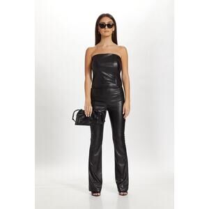 NEW Julianne Bartolotta Black Vegan Leather Strapless Tube Romper Jumpsuit Sz S